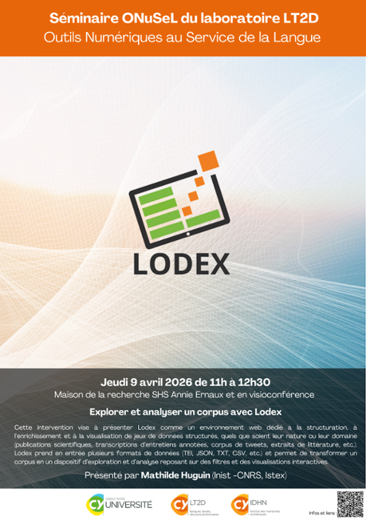 Séminaire ONuSeL: Explorer et analyser un corpus avec Lodex